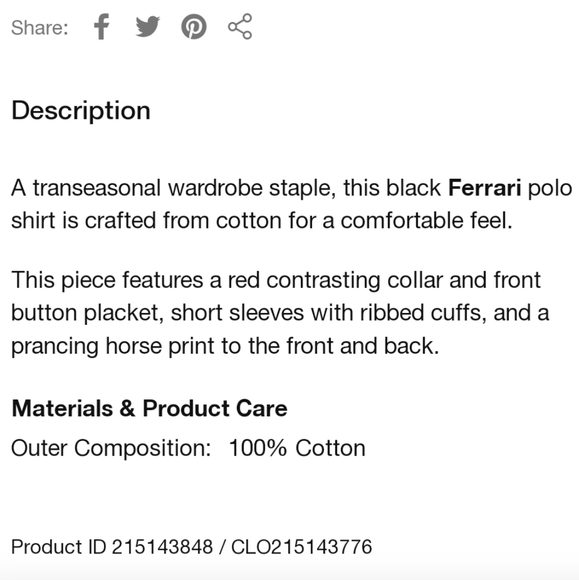 Ferrari Men's Organic Cotton Prancing Horse Polo Black & Red Size Medium NWT - Picture 17 of 17